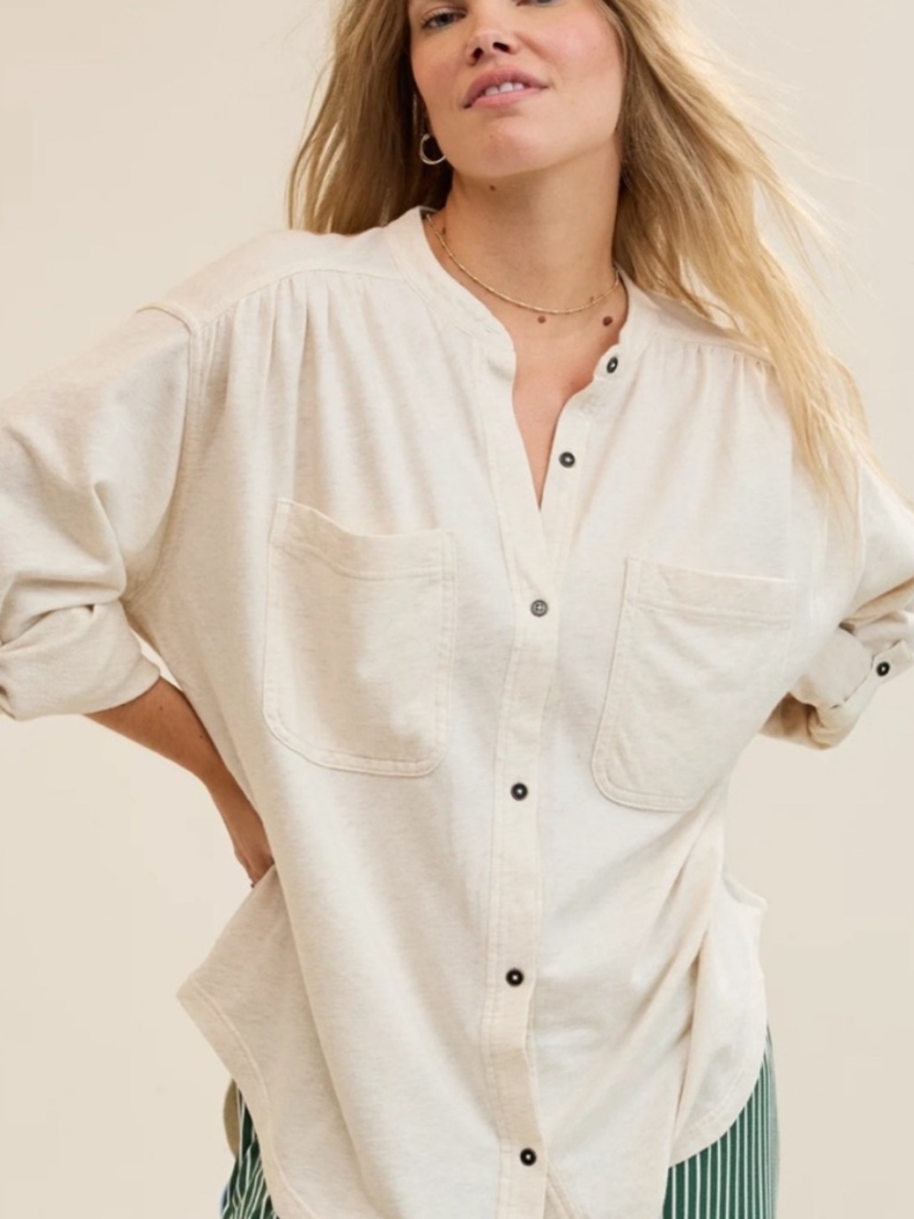 Aerie cream button up shirt